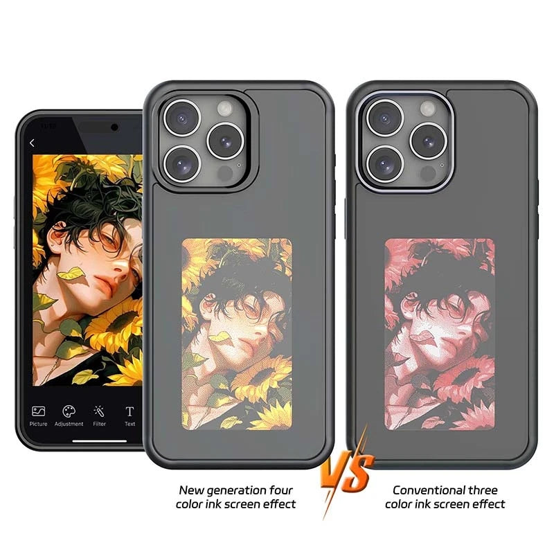 New-Tech NFC Function Phone Case for Iphone 16 Pro Max DIY Cases E Ink Screen Phone Cover Cartoon Girl Fundas Battery Free