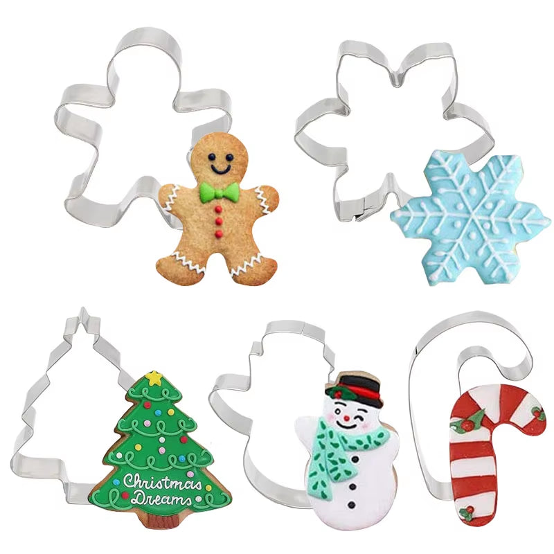 5Pcs/Set Christmas Cookie Cutter Gingerbread Xmas Tree Mold Christmas Cake Decoration Tool Navidad Gift DIY Baking Biscuit Mould