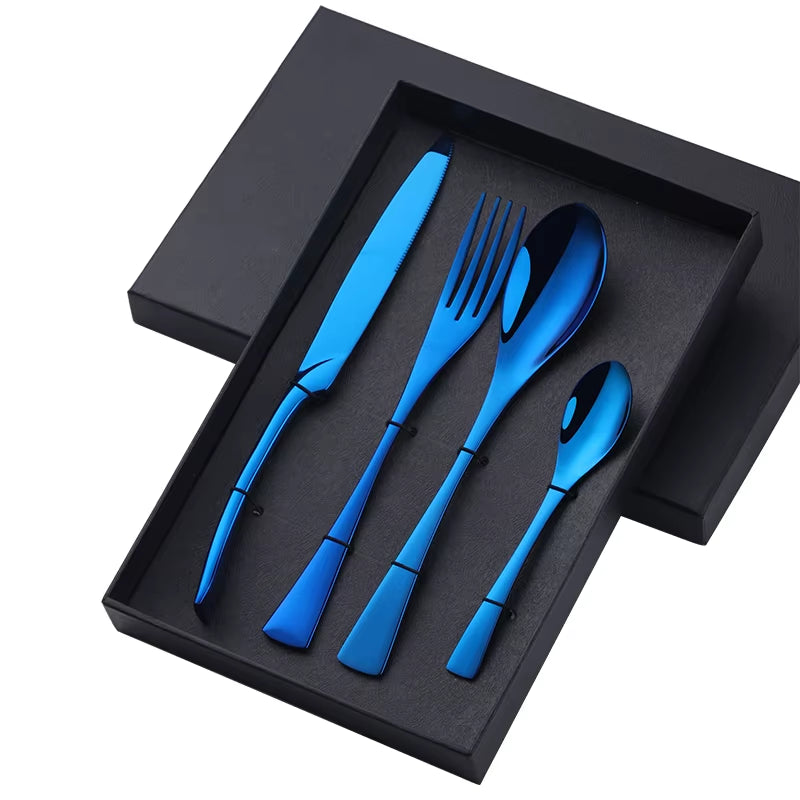 4 PCS Flatware Box Cutlery Stainless Steel Dinnerware Set Rainbow Colorful Silverware Tableware Hotel Party Kitchen Gift Talher
