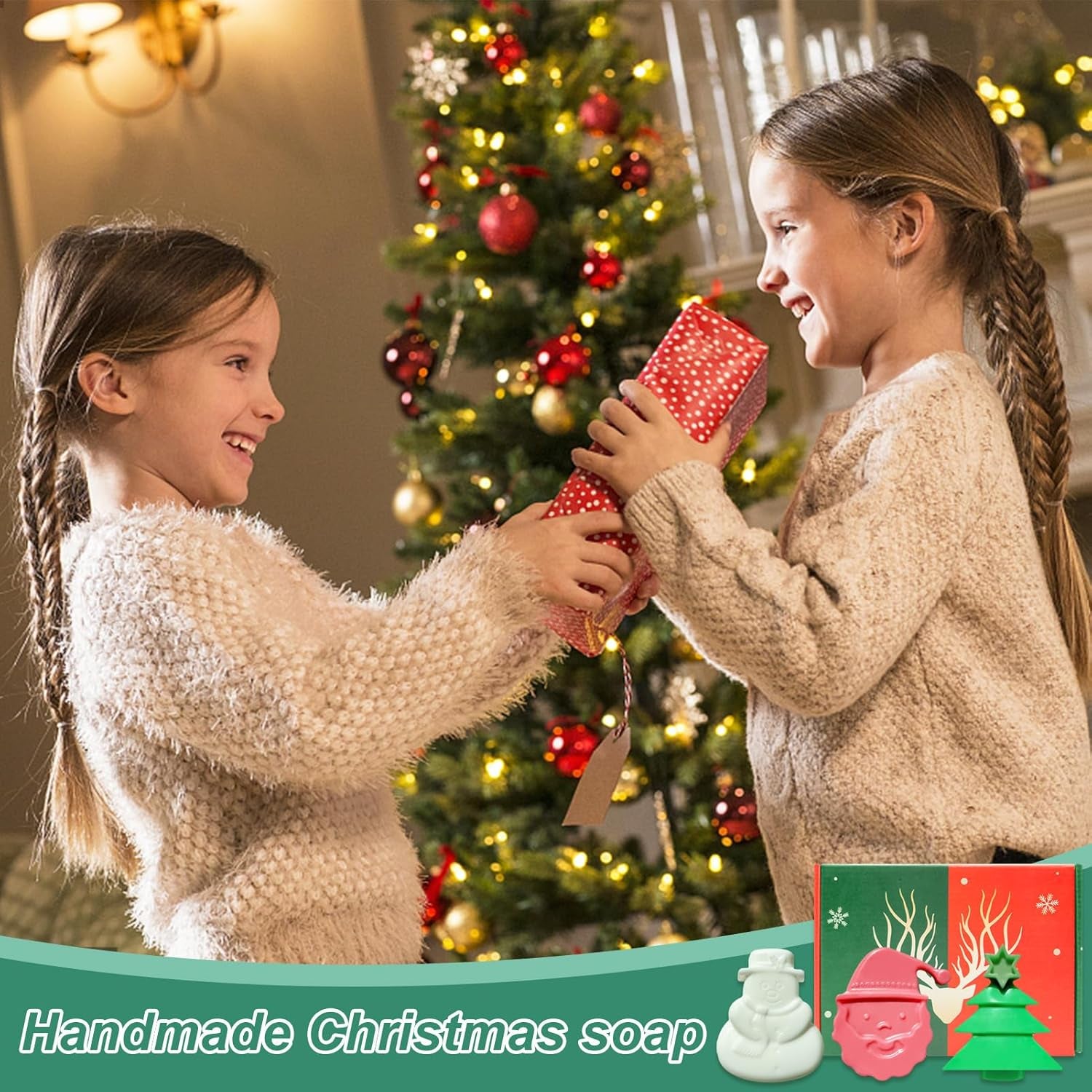 Jabón Navideño, Jabón Natural, Jabón De Ducha, Jabón Hecho a Mano Con Aroma Papá Noel 3 Formas + Árbol De Navidad + Muñeco De Nieve