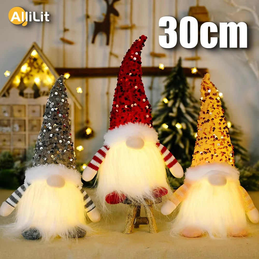 30Cm Christmas Doll Elf Gnome with Led Light Christmas Decorations for Home Xmas Navidad 2025 New Year Children'S Gifts