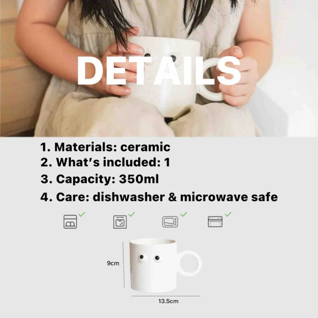 Big Eyes Handmade Ceramic Coffee Mug - Unique, Cute, and Funny