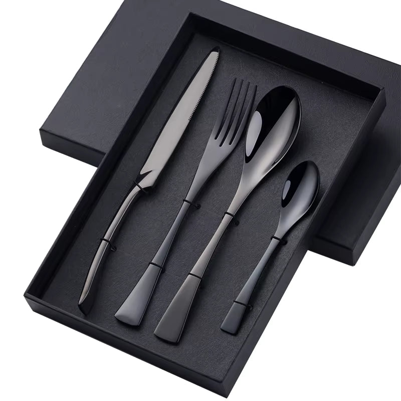 4 PCS Flatware Box Cutlery Stainless Steel Dinnerware Set Rainbow Colorful Silverware Tableware Hotel Party Kitchen Gift Talher