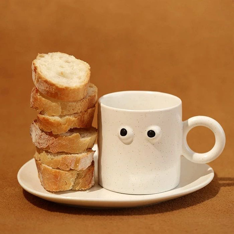 Big Eyes Handmade Ceramic Coffee Mug - Unique, Cute, and Funny