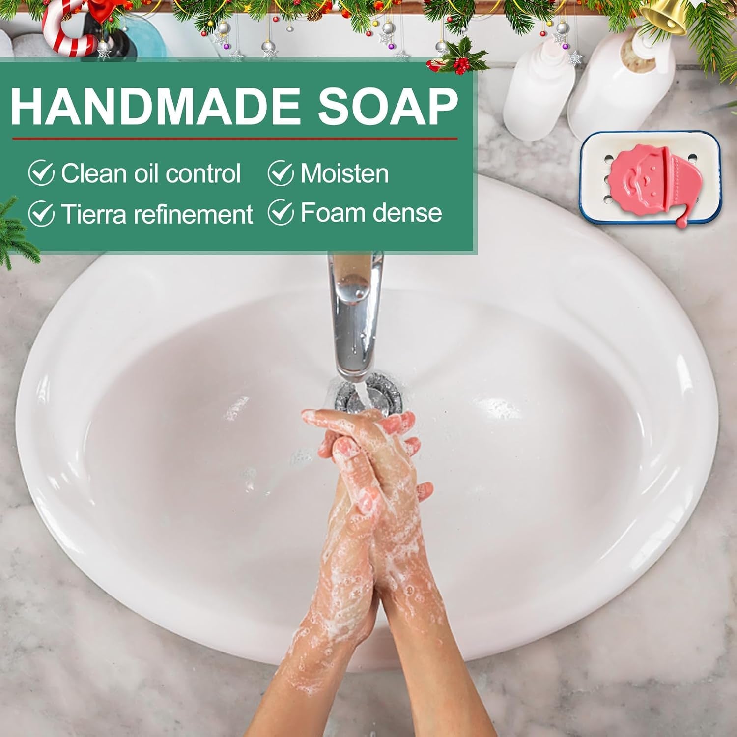 Jabón Navideño, Jabón Natural, Jabón De Ducha, Jabón Hecho a Mano Con Aroma Papá Noel 3 Formas + Árbol De Navidad + Muñeco De Nieve