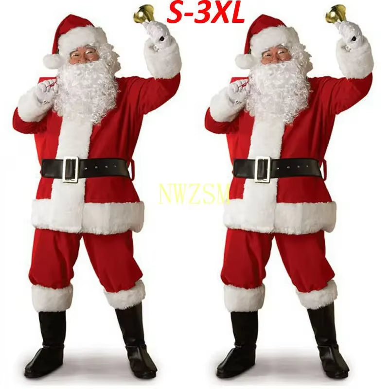 Christmas Santa Claus Costume Cosplay Santa Claus Clothes Fancy Dress in Christmas Men 5Pcs/Lot Costume Suit for Adults Hot