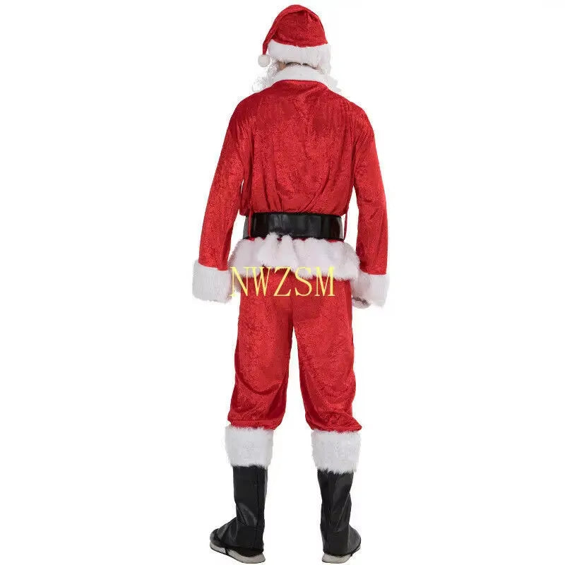 Christmas Santa Claus Costume Cosplay Santa Claus Clothes Fancy Dress in Christmas Men 5Pcs/Lot Costume Suit for Adults Hot