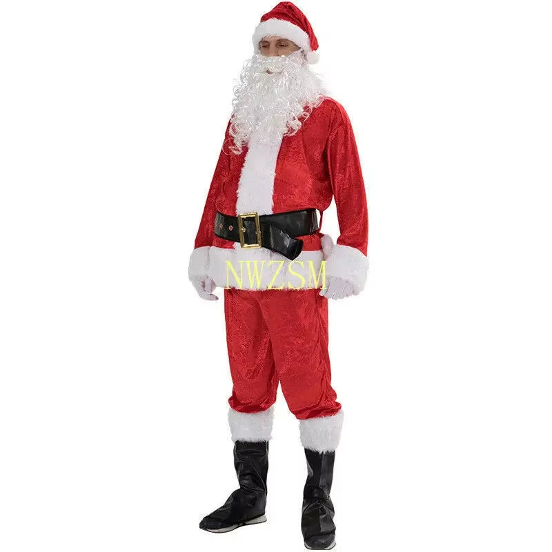 Christmas Santa Claus Costume Cosplay Santa Claus Clothes Fancy Dress in Christmas Men 5Pcs/Lot Costume Suit for Adults Hot