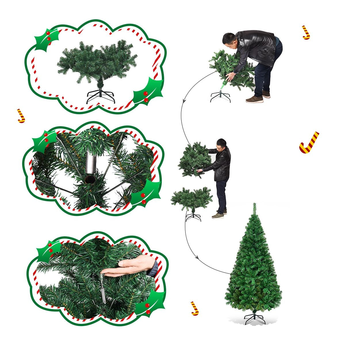 180Cm Árbol De Navidad Artificial Con Base Metálica Material PVC Decoración Para Navidad Hogar Fiesta Verde