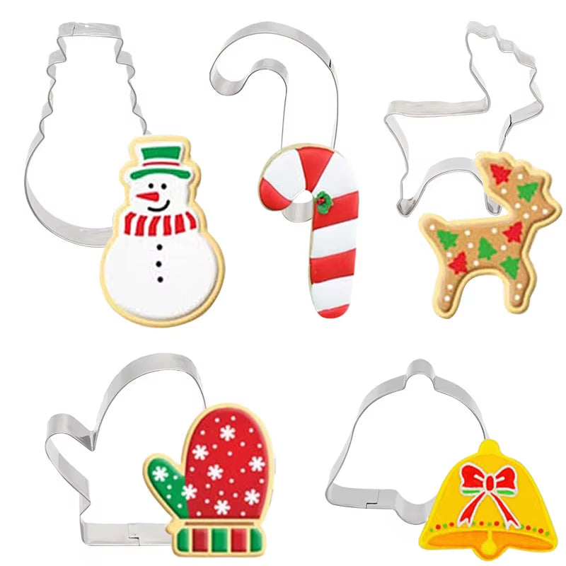 5Pcs/Set Christmas Cookie Cutter Gingerbread Xmas Tree Mold Christmas Cake Decoration Tool Navidad Gift DIY Baking Biscuit Mould