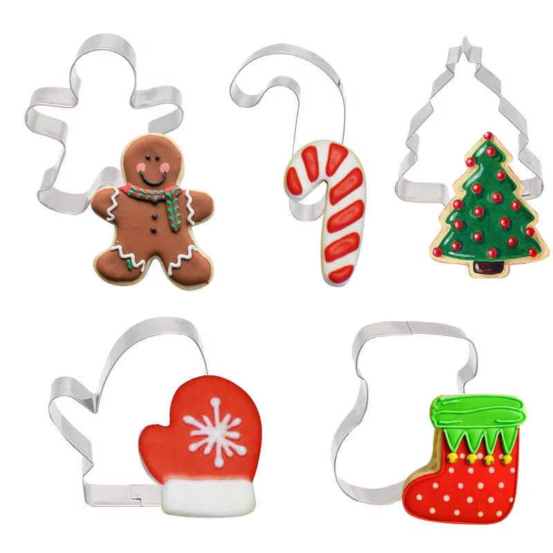 5Pcs/Set Christmas Cookie Cutter Gingerbread Xmas Tree Mold Christmas Cake Decoration Tool Navidad Gift DIY Baking Biscuit Mould