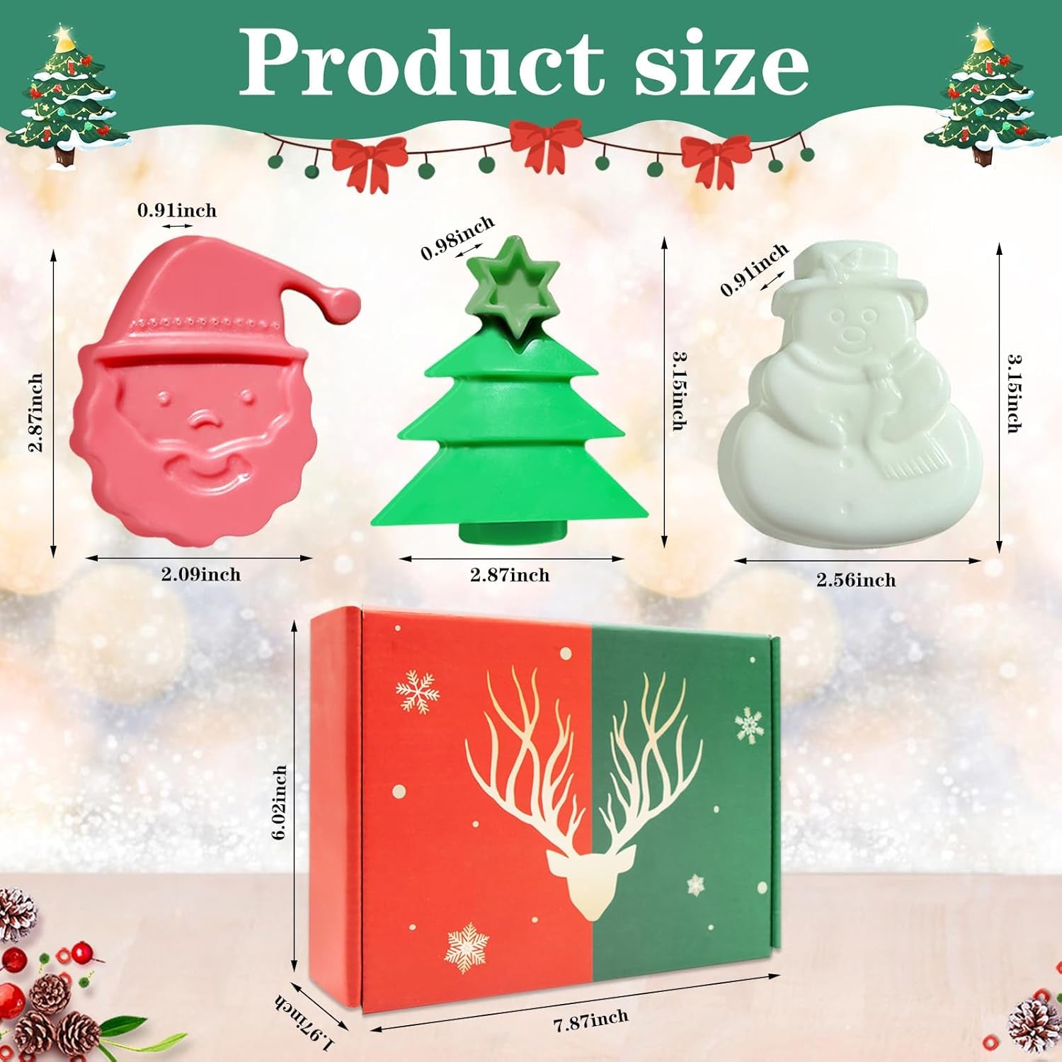 Jabón Navideño, Jabón Natural, Jabón De Ducha, Jabón Hecho a Mano Con Aroma Papá Noel 3 Formas + Árbol De Navidad + Muñeco De Nieve