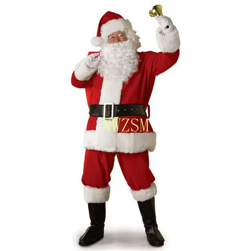 Christmas Santa Claus Costume Cosplay Santa Claus Clothes Fancy Dress in Christmas Men 5Pcs/Lot Costume Suit for Adults Hot