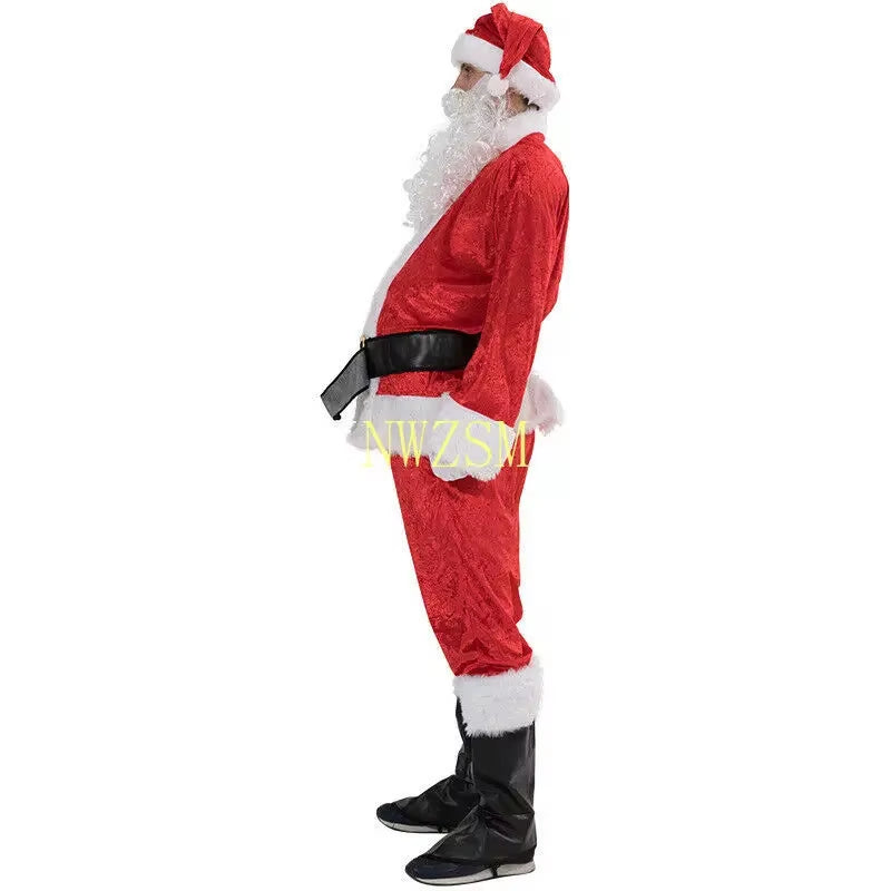 Christmas Santa Claus Costume Cosplay Santa Claus Clothes Fancy Dress in Christmas Men 5Pcs/Lot Costume Suit for Adults Hot