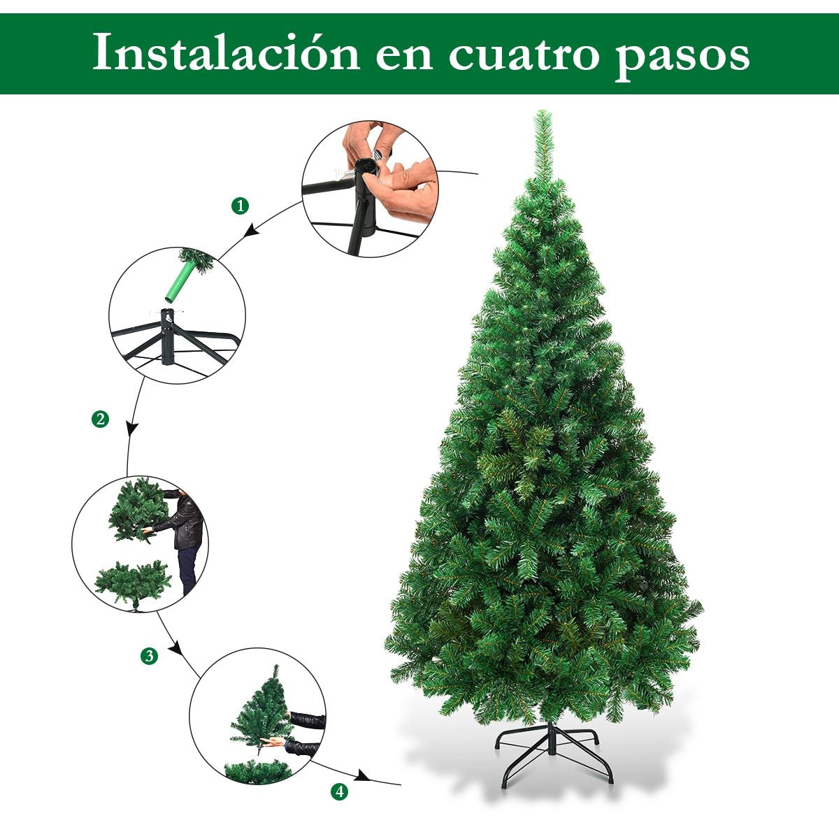 180Cm Árbol De Navidad Artificial Con Base Metálica Material PVC Decoración Para Navidad Hogar Fiesta Verde