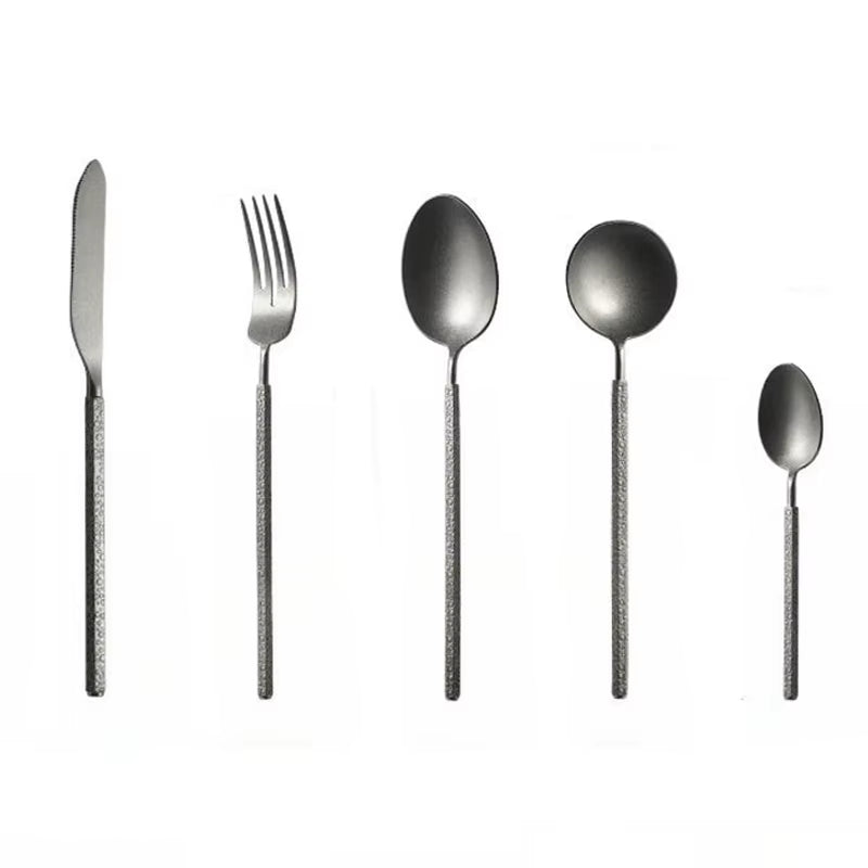 5Pcs Creative Cutlery Set 304 Stainless Steel Retro Matte Tableware Steak Forks Spoons Dinnerware Flatware ​Dishwasher Safe Gift