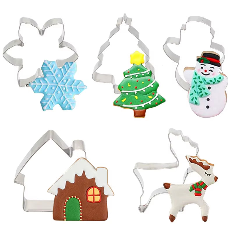 5Pcs/Set Christmas Cookie Cutter Gingerbread Xmas Tree Mold Christmas Cake Decoration Tool Navidad Gift DIY Baking Biscuit Mould