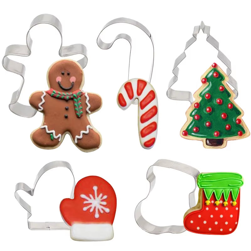 5Pcs/Set Christmas Cookie Cutter Gingerbread Xmas Tree Mold Christmas Cake Decoration Tool Navidad Gift DIY Baking Biscuit Mould