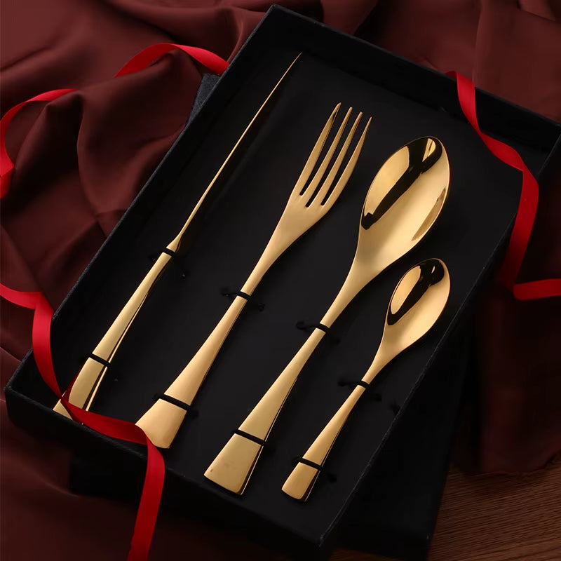 4 PCS Flatware Box Cutlery Stainless Steel Dinnerware Set Rainbow Colorful Silverware Tableware Hotel Party Kitchen Gift Talher