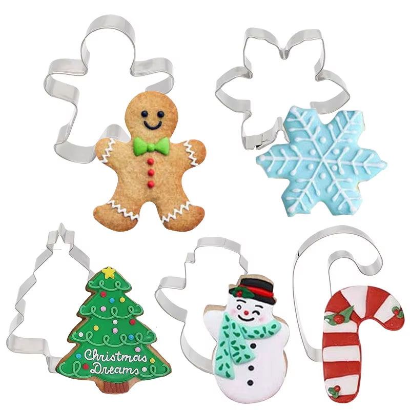 5Pcs/Set Christmas Cookie Cutter Gingerbread Xmas Tree Mold Christmas Cake Decoration Tool Navidad Gift DIY Baking Biscuit Mould